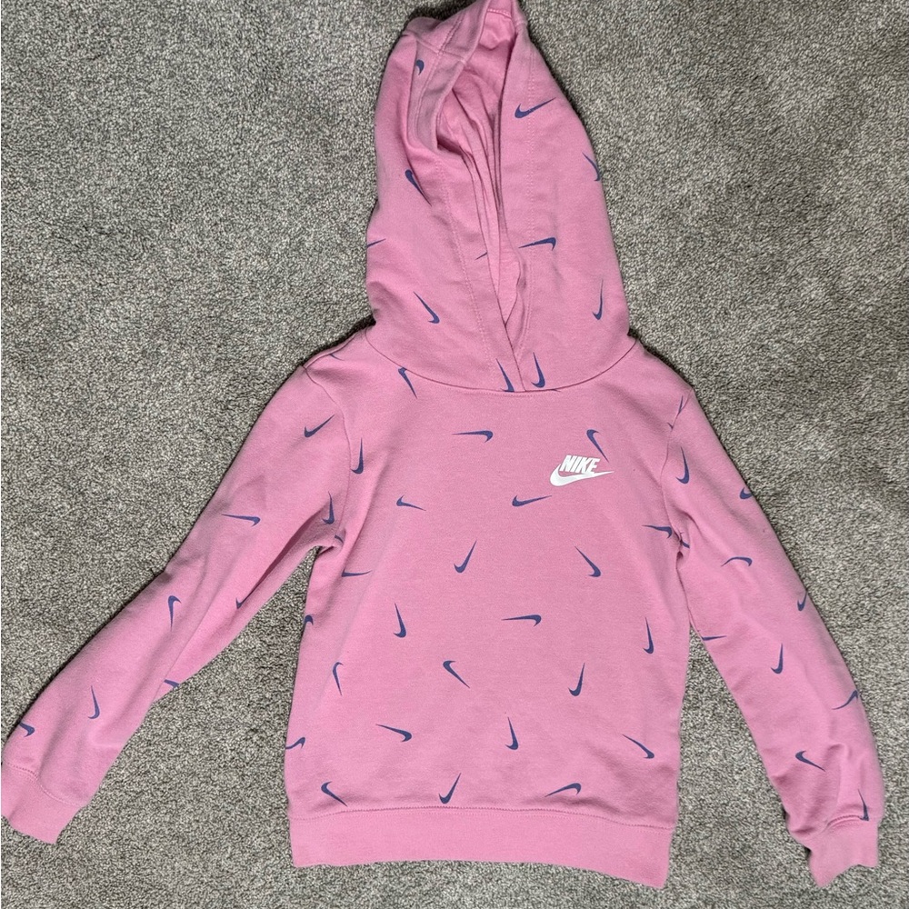 Nike Pink Hoodie with Blue Swoosh Accents
